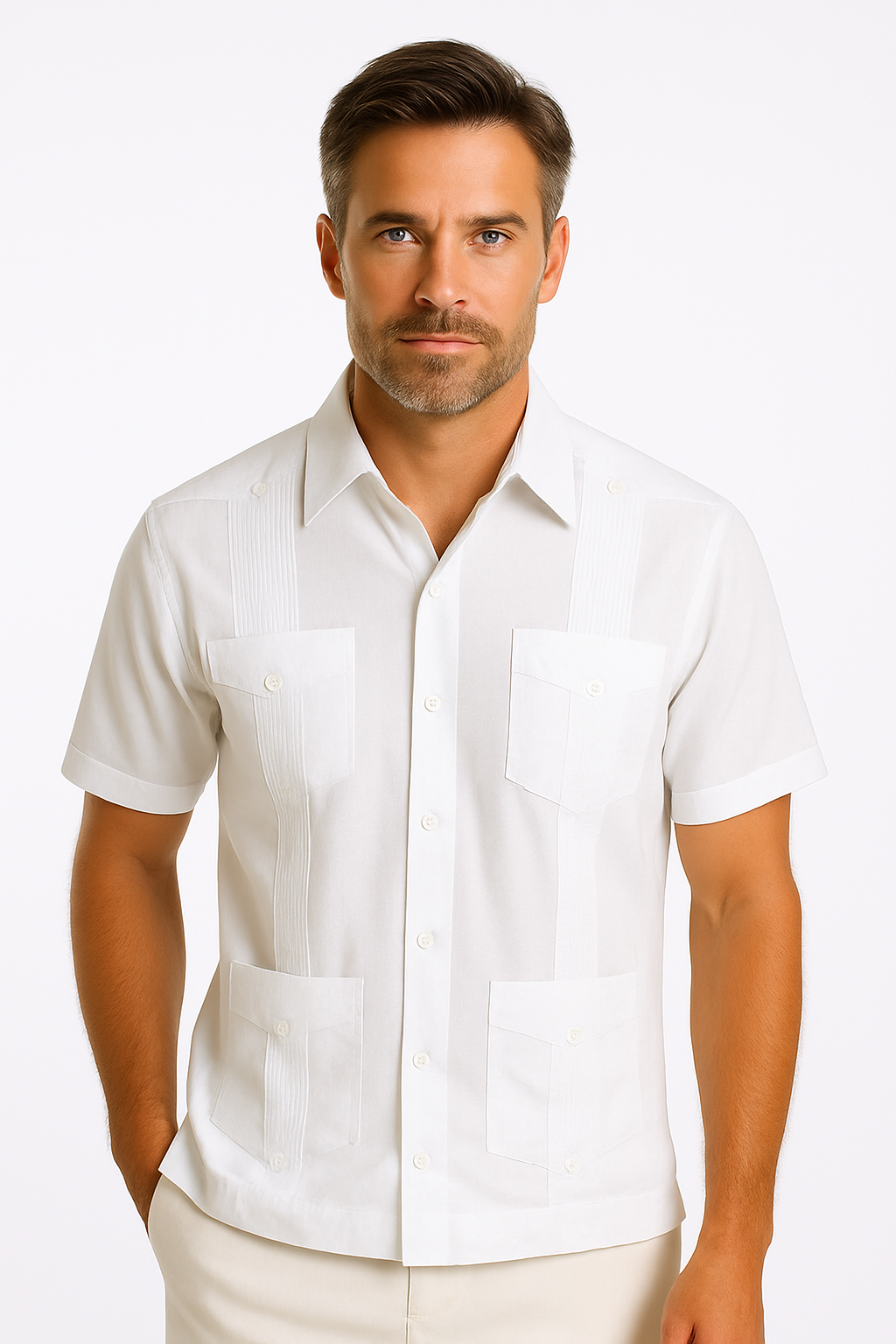 Men’s Wrinkle-Free Linen Look Guayabera Shirt – Short Sleeve, Linen Blend (6 Colors) -MLG3525 - Casual Tropical Wear
