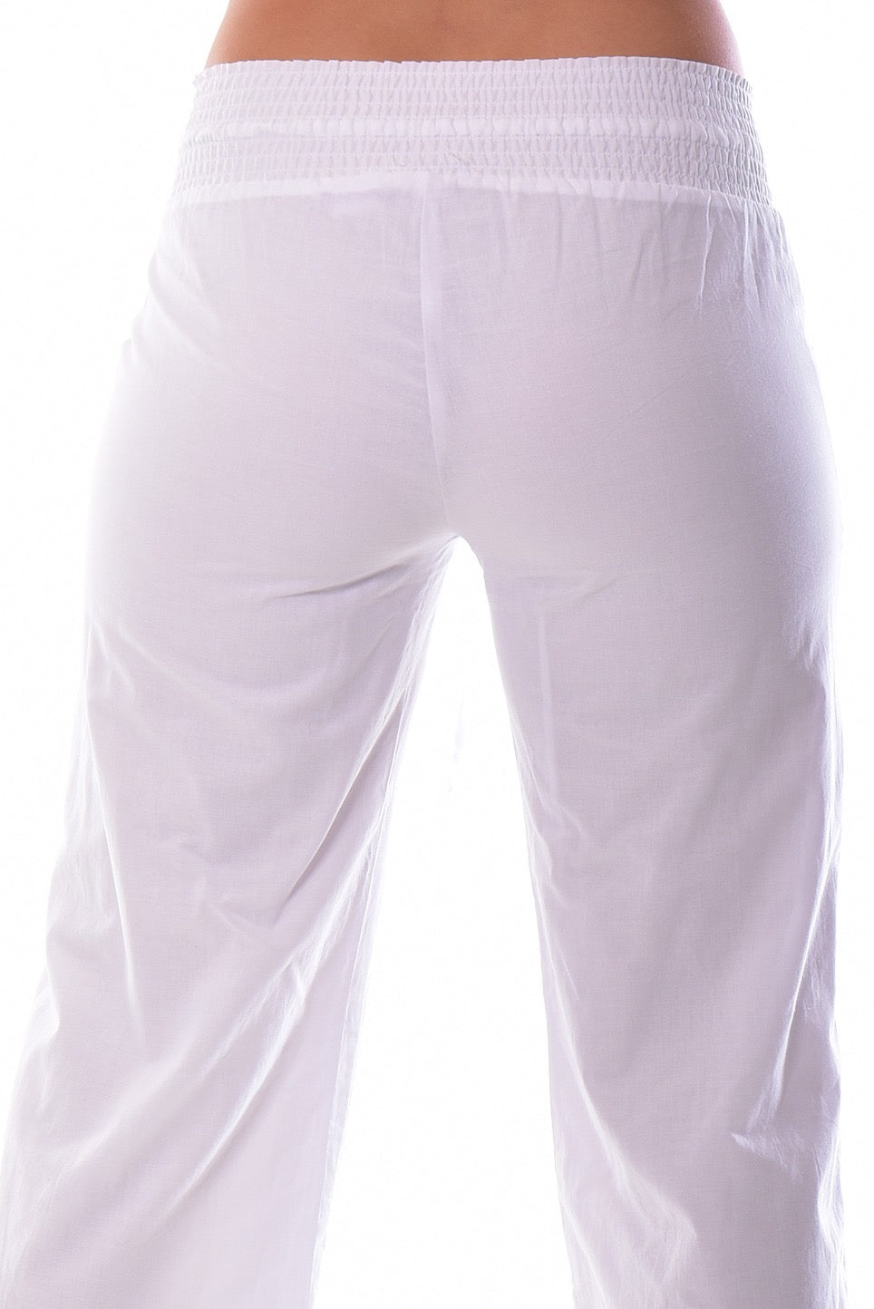 White Smocked Waist Wide-Leg Pants – Lightweight Summer Essential - LRPP1565 - Casual Tropical Wear