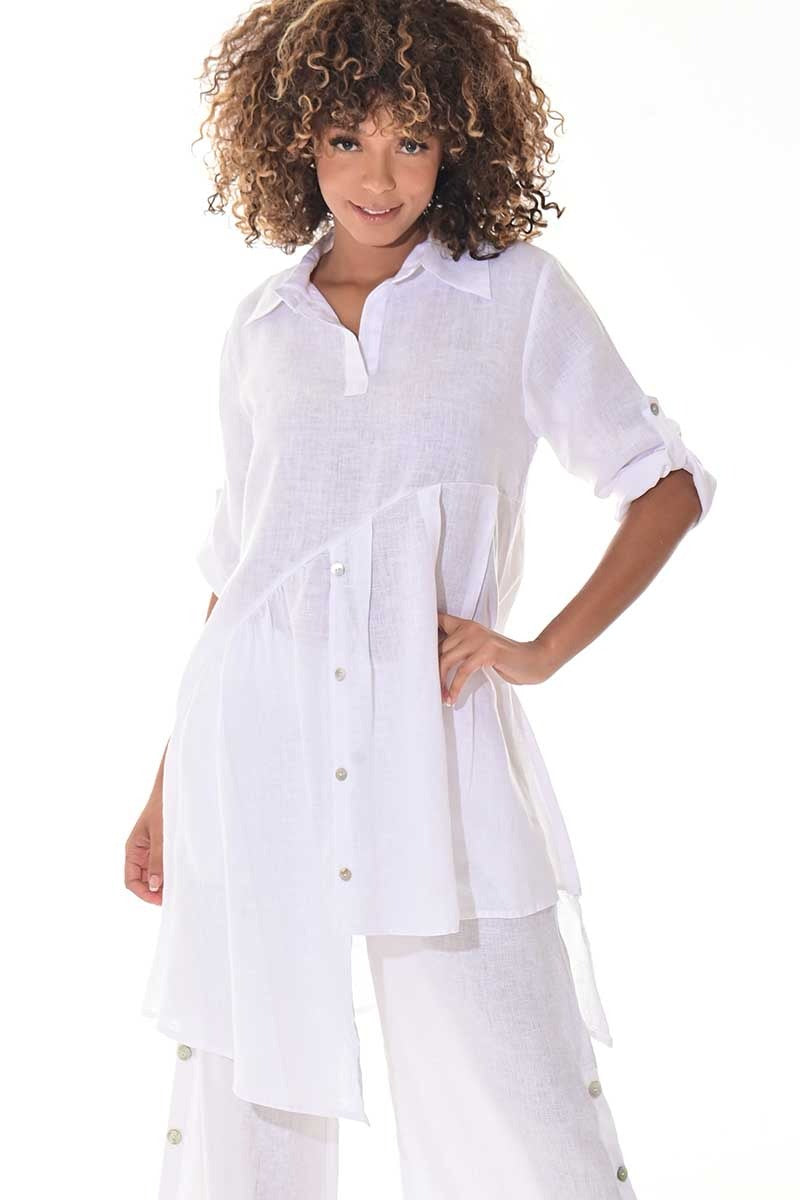 Linen Button-Down High-Low Dress/Blouse – LLWB3108 - Casual Tropical Wear