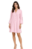 Women’s Linen Shirt Dress – Lightweight Button-Front Dress in White & Pink - LLWD3733 - Casual Tropical Wear