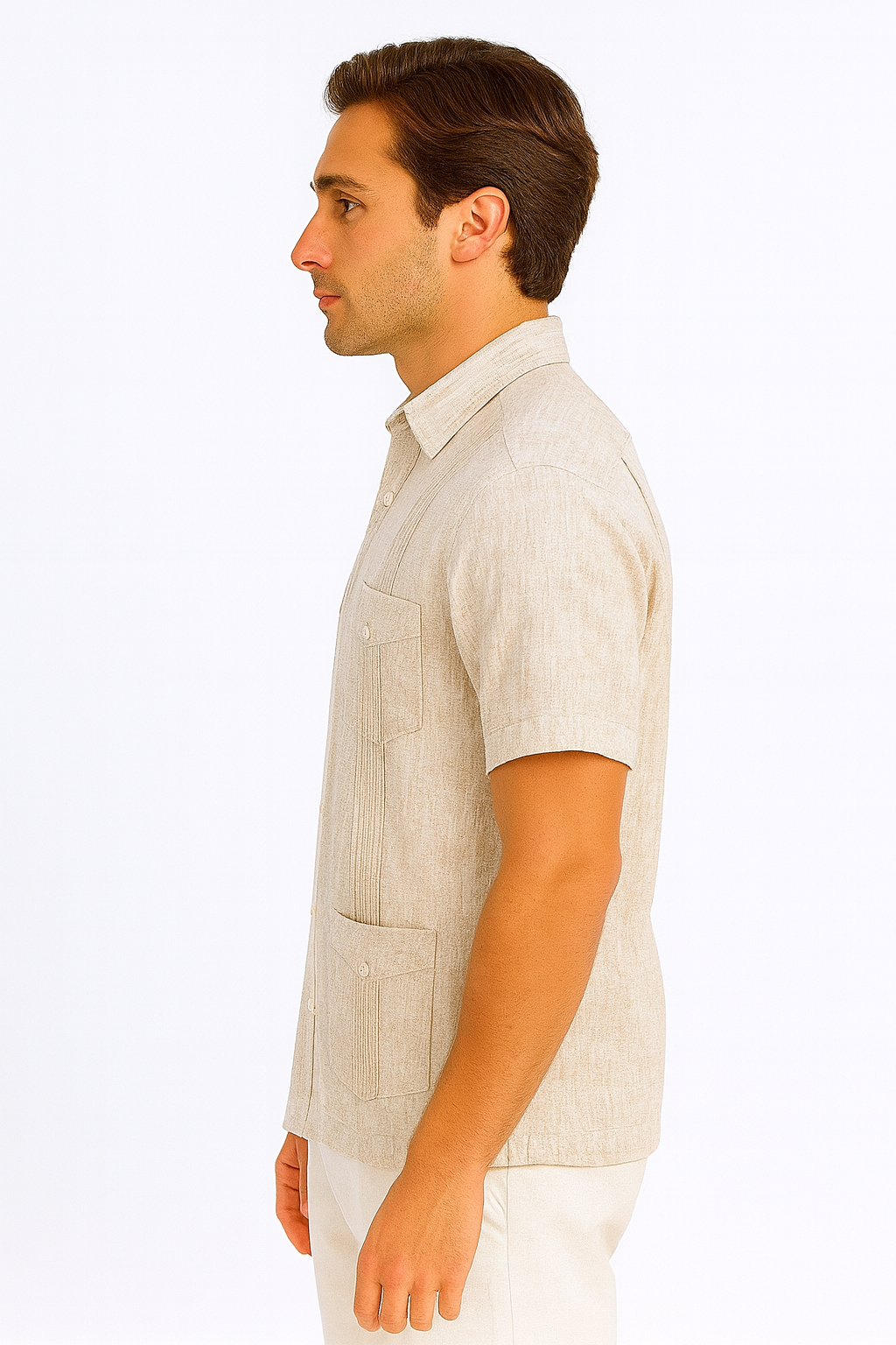 Men's Guayabera Shirt Short Sleeve - Casual Cuban Style Snap Button Shirt, Khaki, XX-Large