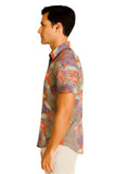 Men’s Tropical Leaf Print Cotton Gauze Short Sleeve Shirt – Multicolor- MCS3244