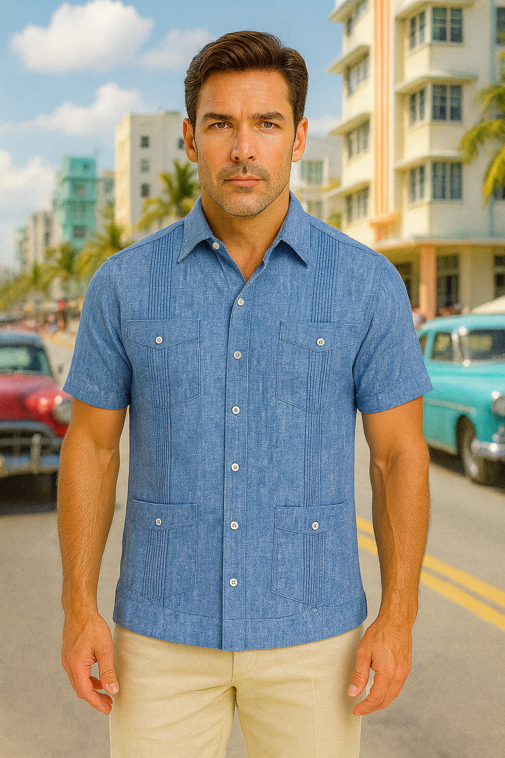 Men’s Wrinkle-Free Linen Look Guayabera Shirt – Short Sleeve, Linen Blend (6 Colors) -MLG3525 - Casual Tropical Wear