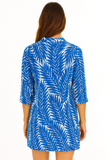 Blue Palm Leaf Print Cotton Tunic – 100% Cotton Resortwear Top, Blouse or Dress - LCT3591