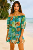 Seashell & Starfish Off-Shoulder Cotton Dress – 100% Cotton Beach Cover-Up - LCD3601