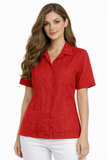 Women's 100% Linen Guayabera Shirt – Short Sleeve Button Down Tropical Blouse | Resort Wear Top | Available in 5 Colors- LLGB3008 - Casual Tropical Wear