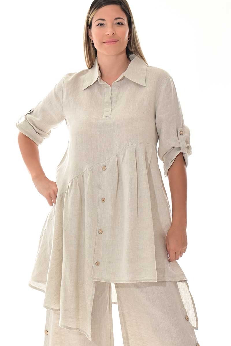 Linen Button-Down High-Low Dress/Blouse – LLWB3108 - Casual Tropical Wear