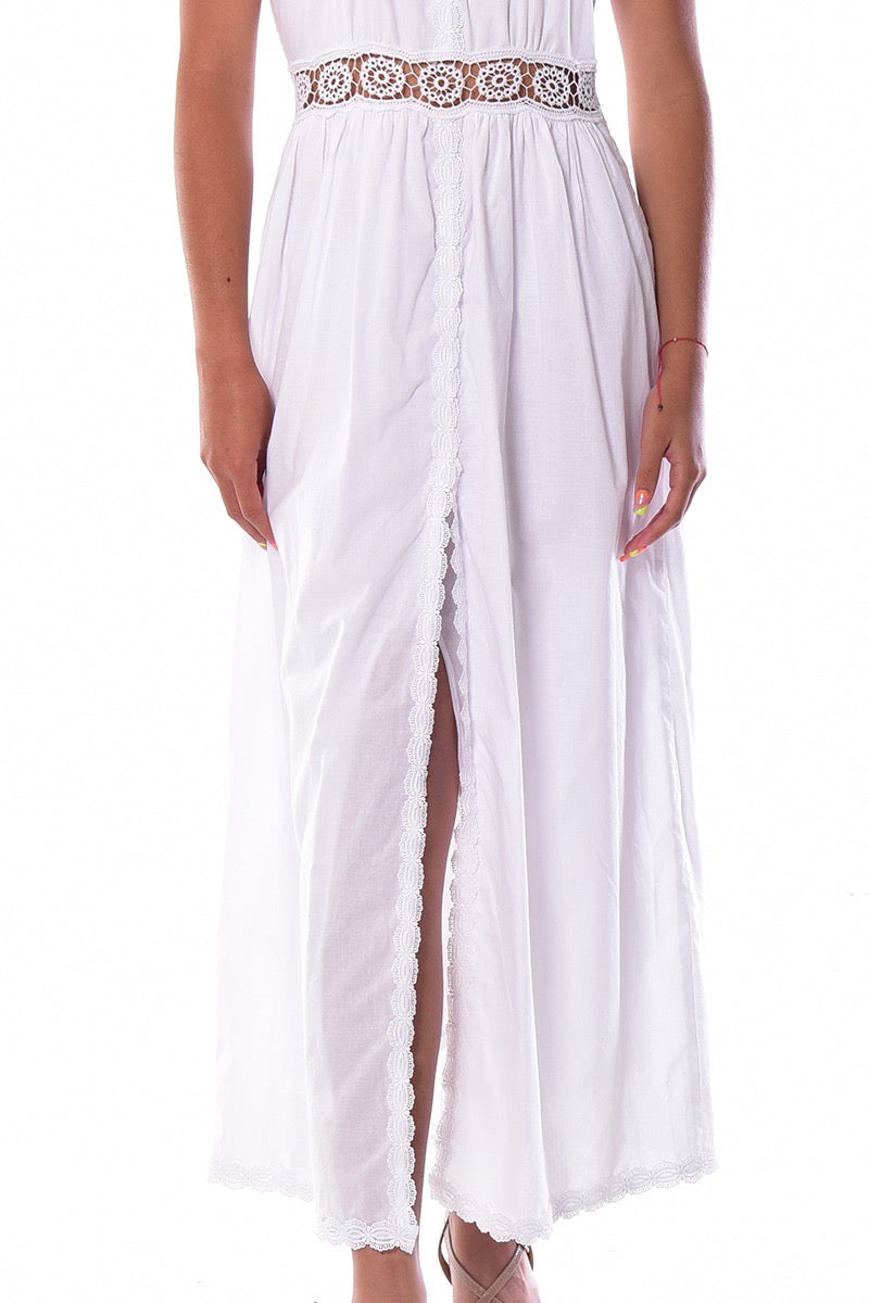White Crochet Detail Halter Maxi Dress – Elegant Summer Resort Style -LRPD1579 - Casual Tropical Wear