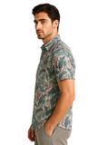 Men’s Tropical Leaf Print Button Down Shirt – Short Sleeve Casual Beach Top, 55% Cotton 45% Polyester- MCS3682