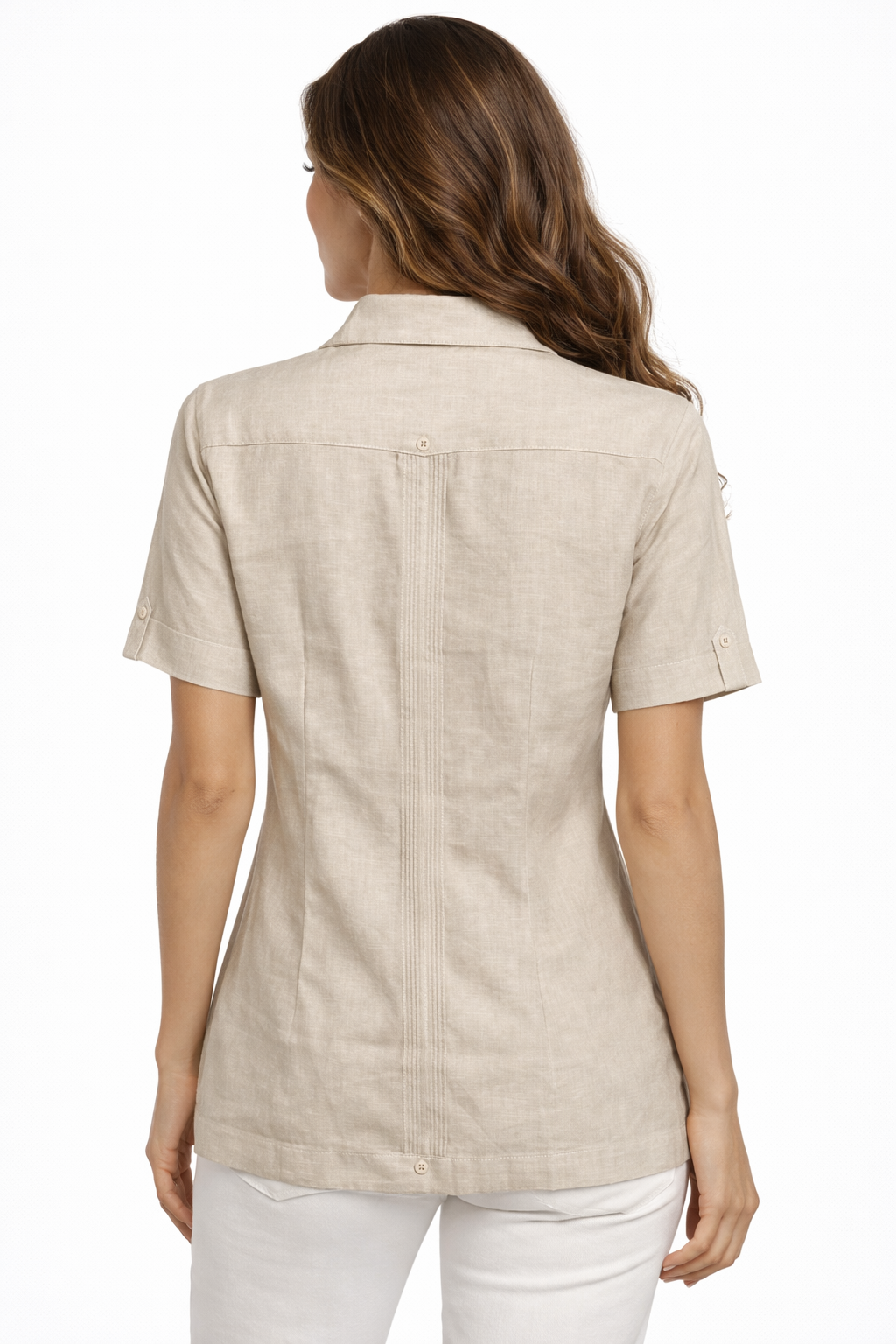 Women's 100% Linen Guayabera Shirt – Short Sleeve Button Down Tropical Blouse | Resort Wear Top | Available in 5 Colors- LLGB3008 - Casual Tropical Wear