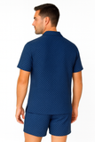 Men’s 2-Piece Textured Polyester Set – Short Sleeve Button-Up Shirt & Matching Shorts - MSH3714
