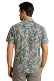 Men’s Tropical Leaf Print Button Down Shirt – Short Sleeve Casual Beach Top, 55% Cotton 45% Polyester- MCS3682