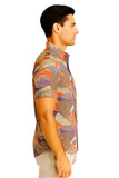 Men’s Tropical Leaf Print Cotton Gauze Short Sleeve Shirt – Multicolor- MCS3244