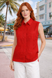 Azucar Ladies 100% Soft Linen Traditional (4) Pocket Guayabera Blouse in (5) Colors- LLGB3006