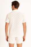 Men’s 2-Piece Crochet Cotton Set – Short Sleeve Button-Up Shirt & Matching Shorts (Available in Natural & White) - MSH3713