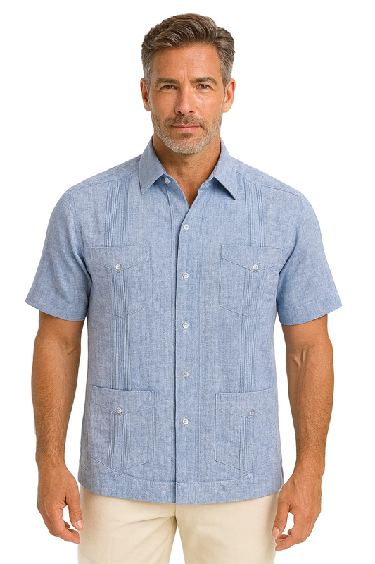 Men’s Wrinkle-Free Linen Look Guayabera Shirt – Short Sleeve, Linen Blend (6 Colors) -MLG3525 - Casual Tropical Wear