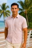 Men’s Wrinkle-Free Linen Look Guayabera Shirt – Short Sleeve, Linen Blend (6 Colors) -MLG3525
