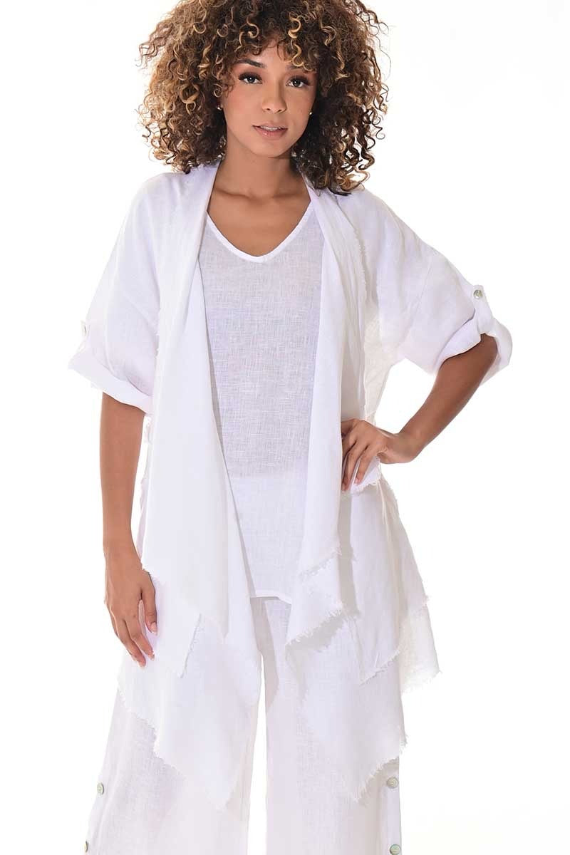 Women's Lightweight Linen Cascade Blazer – Open-Front Layering Top - LLWB3107 - Casual Tropical Wear