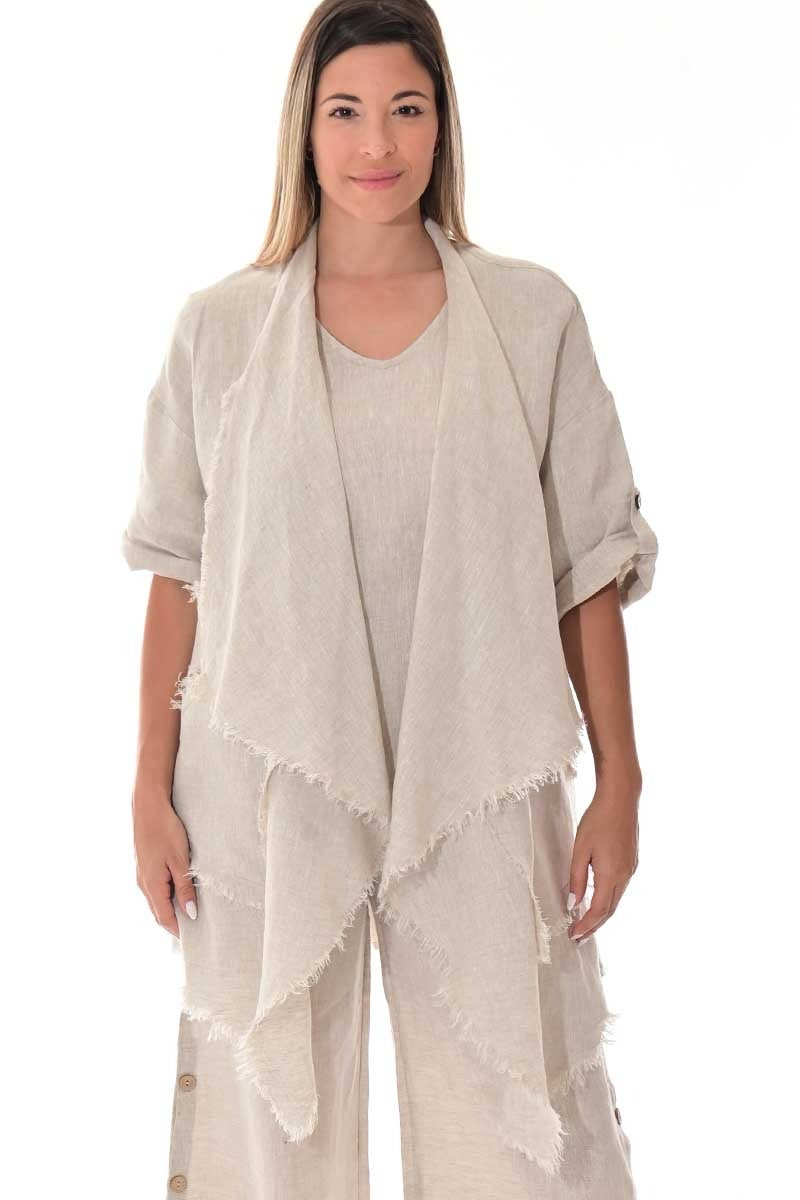 Women's Lightweight Linen Cascade Blazer – Open-Front Layering Top - LLWB3107 - Casual Tropical Wear