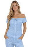 Women's Off-Shoulder Guayabera Linen Top – 100% Linen Button Front Summer Blouse | Resort & Vacation Wear | Available in 5 Colors- LLGB3007 - Casual Tropical Wear