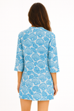 Blue Seashell Print Cotton Tunic – 100% Cotton Beach Cover-Up, Blouse or Dress - LCT3589