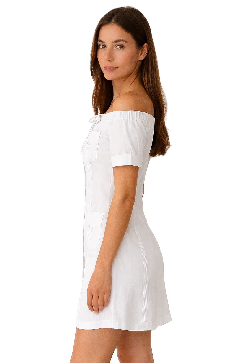 Ladies 100% Soft Linen Traditional (4) Pocket Guayabera Dress in (5) Colors - LLGD3011 - Casual Tropical Wear