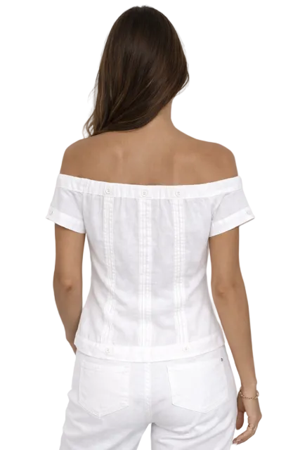 Women's Off-Shoulder Guayabera Linen Top – 100% Linen Button Front Summer Blouse | Resort & Vacation Wear | Available in 5 Colors- LLGB3007 - Casual Tropical Wear