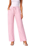 Women’s 100% Linen Drawstring Pants – Relaxed Fit Elastic Waist Straight Leg - LLP1313