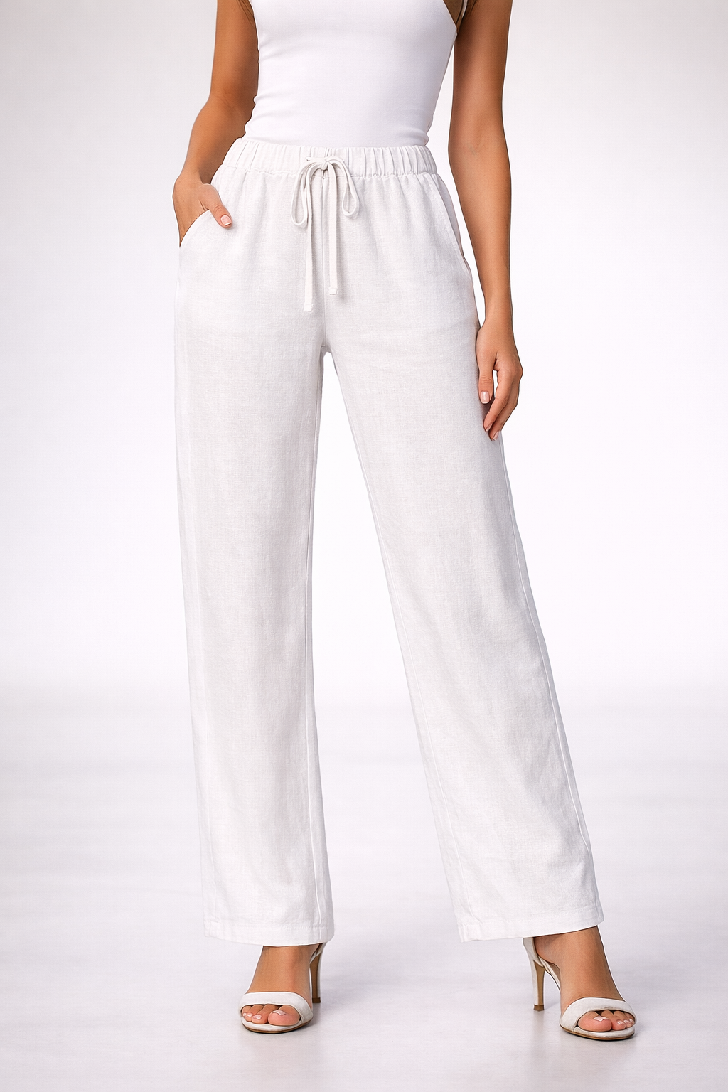 Women’s 100% Linen Drawstring Pants – Relaxed Fit Elastic Waist Straight Leg - LLP1313 - Casual Tropical Wear