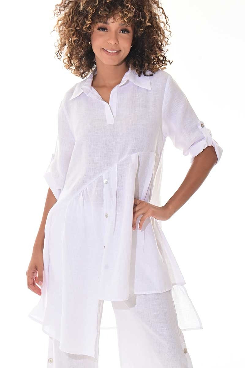 Linen Button-Down High-Low Dress/Blouse – LLWB3108 - Casual Tropical Wear