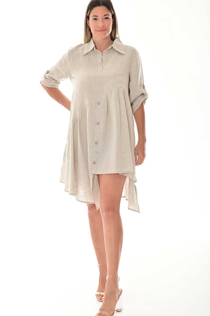 Linen Button-Down High-Low Dress/Blouse – LLWB3108 - Casual Tropical Wear