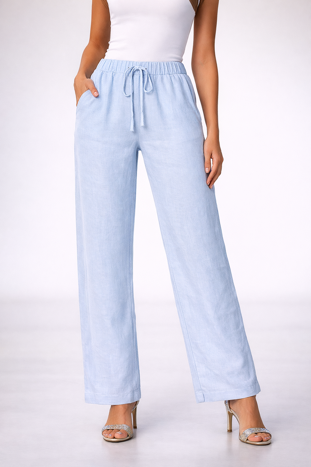 Women’s 100% Linen Drawstring Pants – Relaxed Fit Elastic Waist Straight Leg - LLP1313 - Casual Tropical Wear