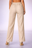 Women’s 100% Linen Drawstring Pants – Relaxed Fit Elastic Waist Straight Leg - LLP1313