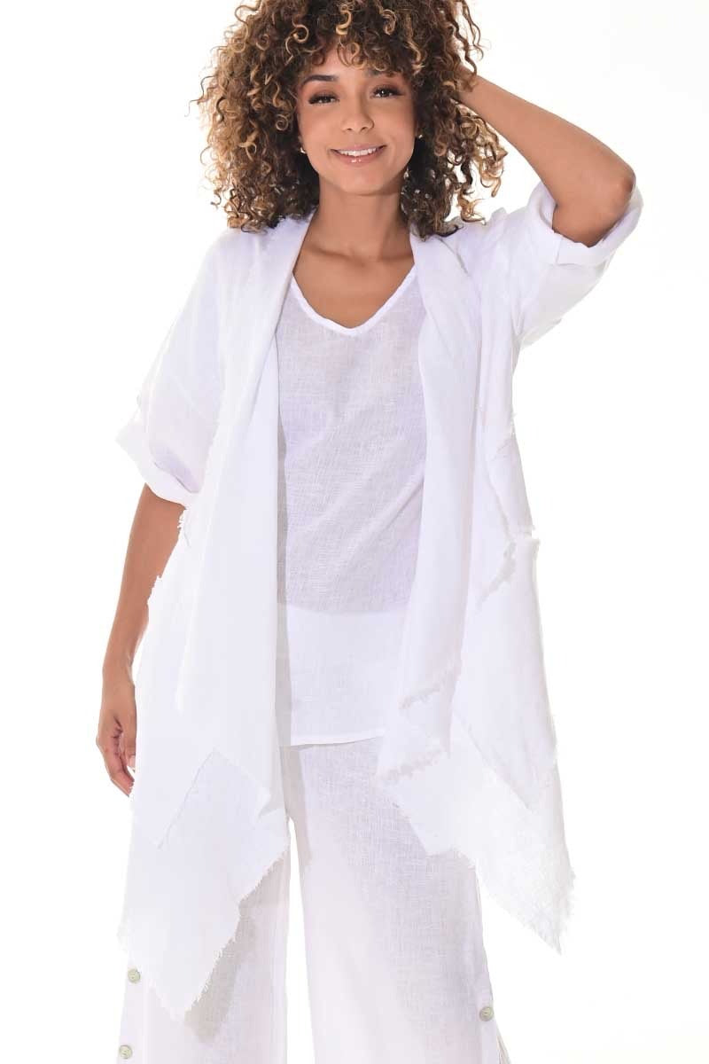 Women's Lightweight Linen Cascade Blazer – Open-Front Layering Top - LLWB3107 - Casual Tropical Wear