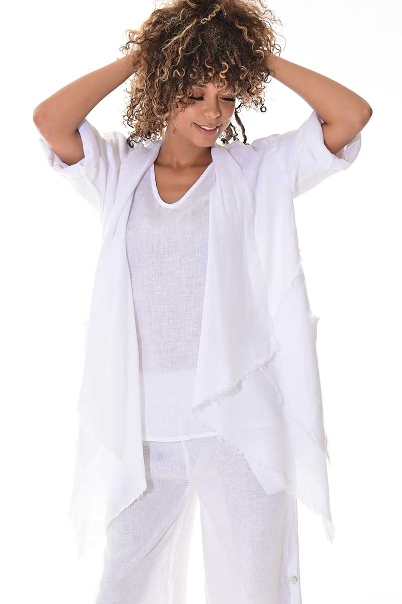 Women's Lightweight Linen Cascade Blazer – Open-Front Layering Top - LLWB3107 - Casual Tropical Wear