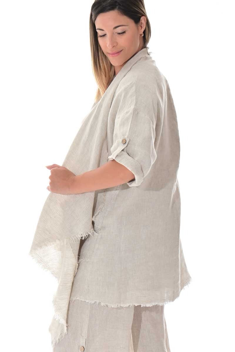 Women's Lightweight Linen Cascade Blazer – Open-Front Layering Top - LLWB3107 - Casual Tropical Wear