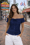 Women's Off-Shoulder Guayabera Linen Top – 100% Linen Button Front Summer Blouse | Resort & Vacation Wear | Available in 5 Colors- LLGB3007 - Casual Tropical Wear