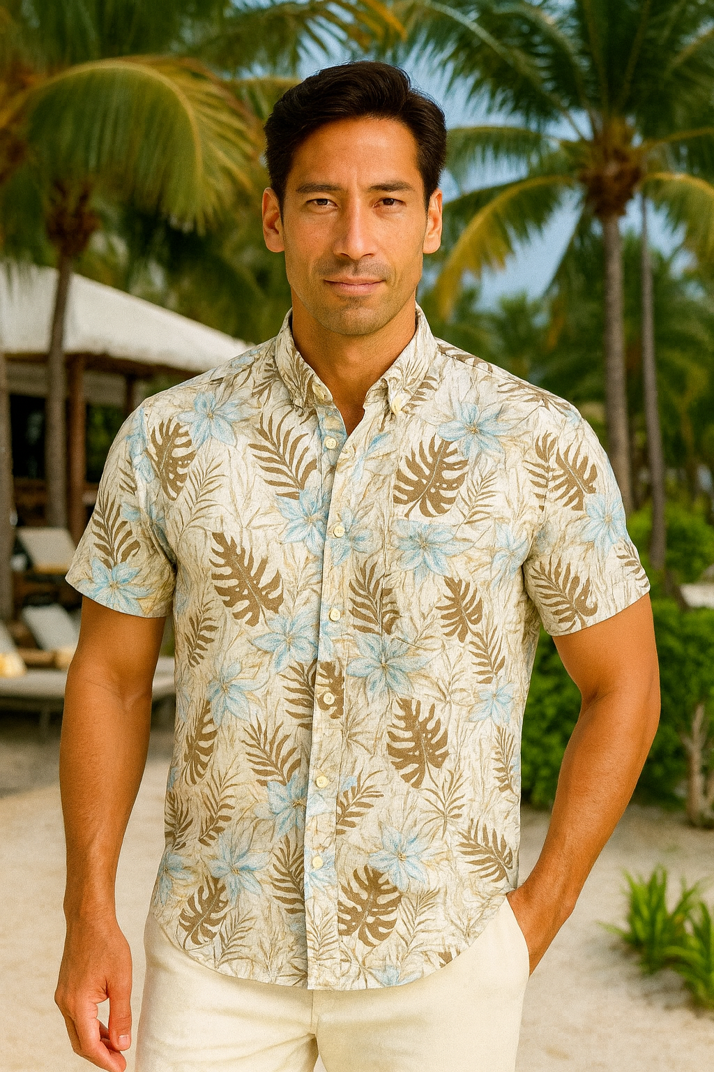 Bohio Mens Sandy Palms Cotton Gauze Shirt- MCS3697 - Casual Tropical Wear