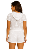 White Anchor Mesh Hoodie Cover-Up Set – Nautical Beachwear for Vacation & Cruise- LMST3604