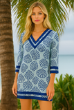 Tropical Seashell & Starfish Off-Shoulder Dress – 100% Cotton Beach Cover-Up - LCT3692