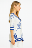 White & Royal Blue Coral Print Cotton Tunic – 100% Cotton Resort wear Top or Beach Cover-Up - LCT3694
