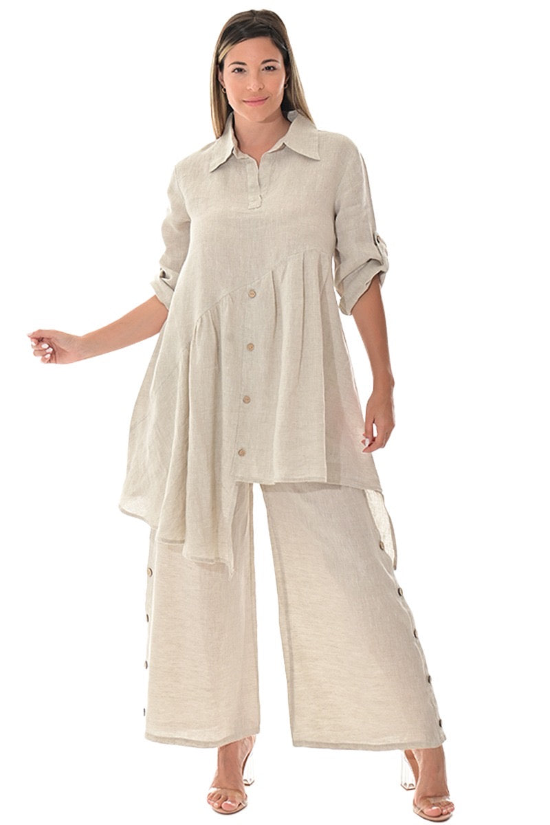 Linen Button-Down High-Low Dress/Blouse – LLWB3108 - Casual Tropical Wear
