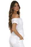 Women's Off-Shoulder Guayabera Linen Top – 100% Linen Button Front Summer Blouse | Resort & Vacation Wear | Available in 5 Colors- LLGB3007 - Casual Tropical Wear