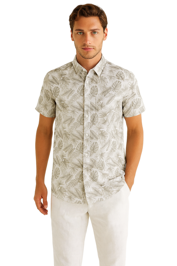 Silver Palm Cotton Gauze Shirt | Men’s Tropical Resort Wear - MCS3703