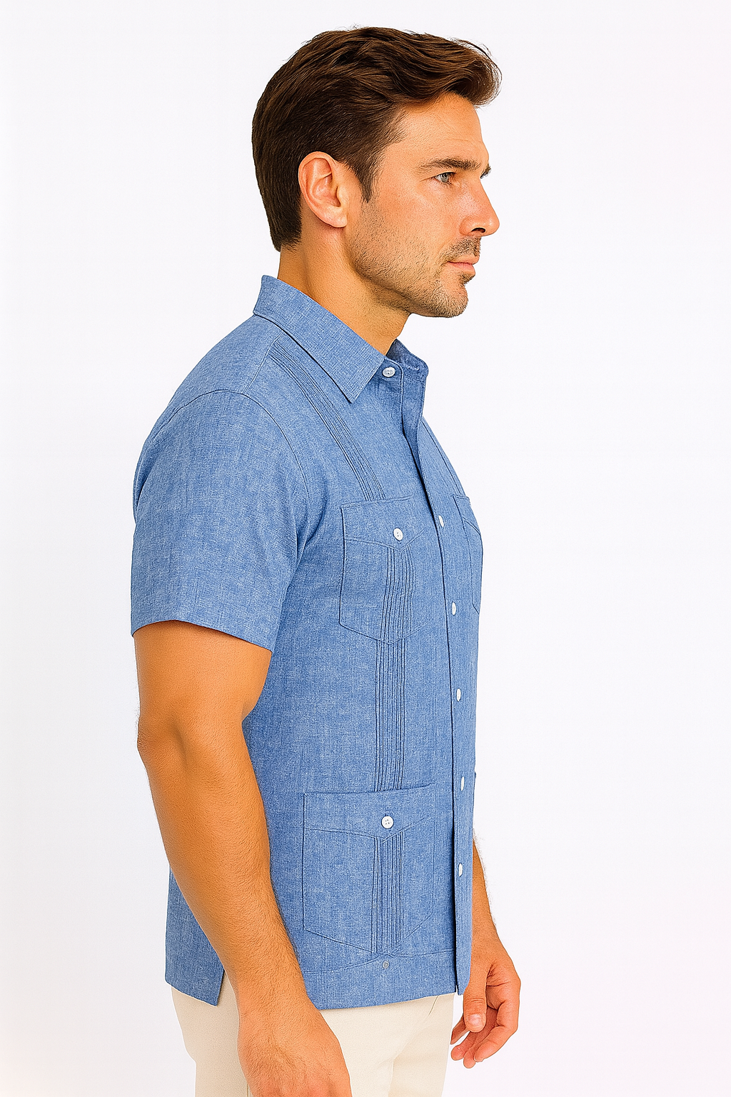 Men’s Wrinkle-Free Linen Look Guayabera Shirt – Short Sleeve, Linen Blend (6 Colors) -MLG3525 - Casual Tropical Wear