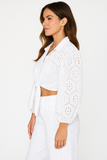 Women's White Eyelet Cotton Long Sleeve Tie-Front Top – LCB3118