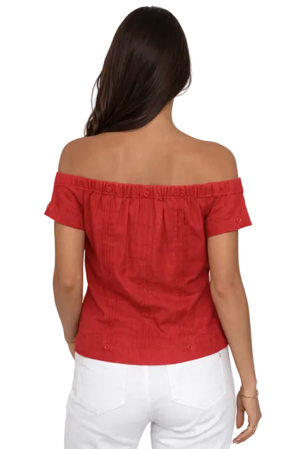 Women's Off-Shoulder Guayabera Linen Top – 100% Linen Button Front Summer Blouse | Resort & Vacation Wear | Available in 5 Colors- LLGB3007 - Casual Tropical Wear