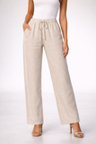 Women’s 100% Linen Drawstring Pants – Relaxed Fit Elastic Waist Straight Leg - LLP1313