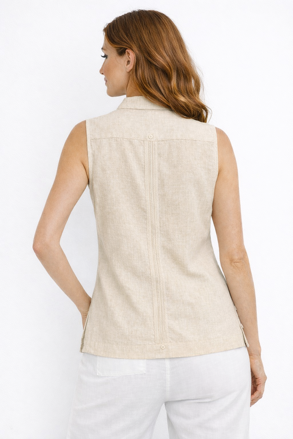 Azucar Ladies 100% Soft Linen Traditional (4) Pocket Guayabera Blouse in (5) Colors- LLGB3006 - Casual Tropical Wear