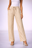 Women’s 100% Linen Drawstring Pants – Relaxed Fit Elastic Waist Straight Leg - LLP1313
